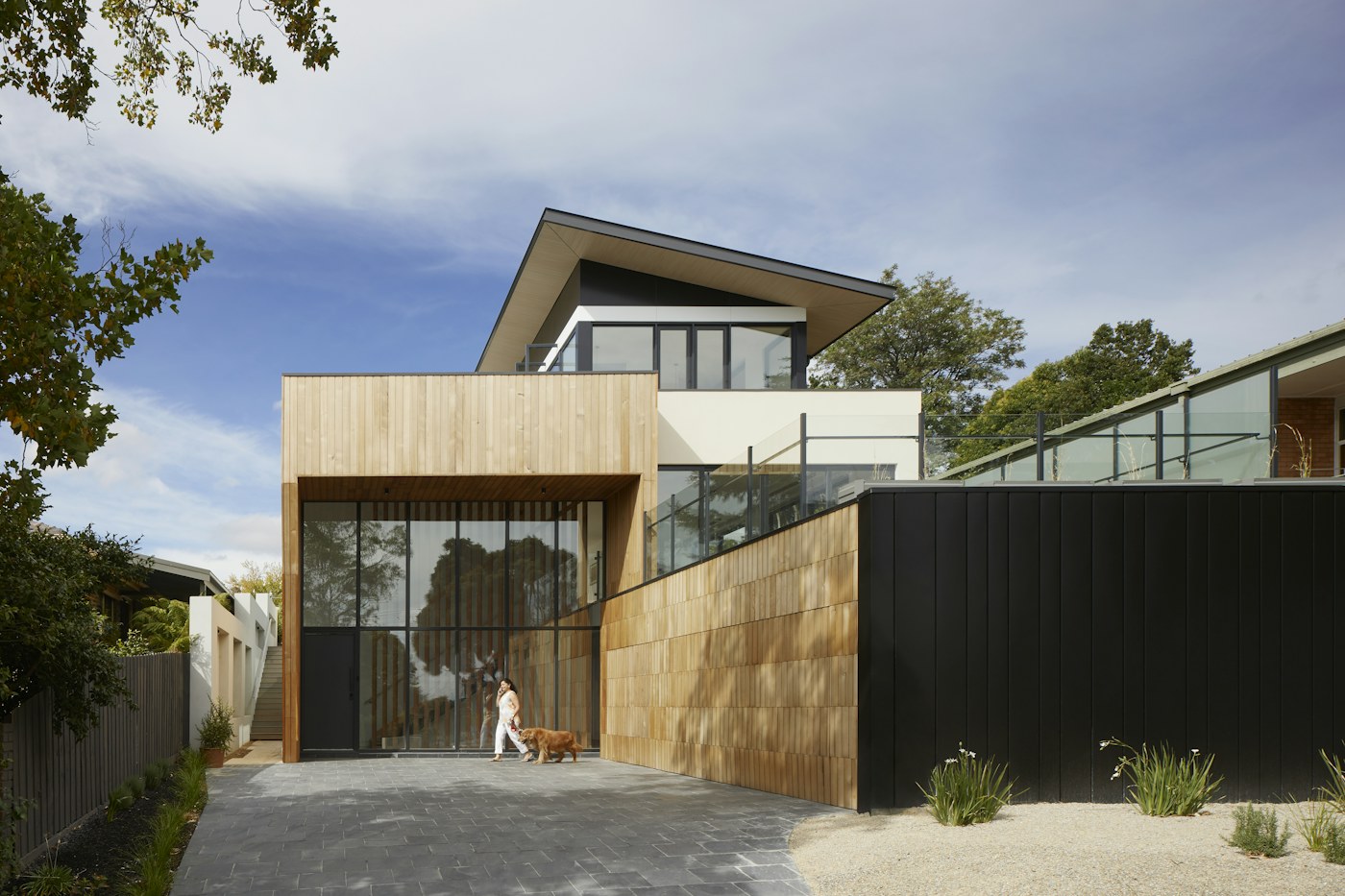 Modern timber residence with clean lines and a welcoming entrance